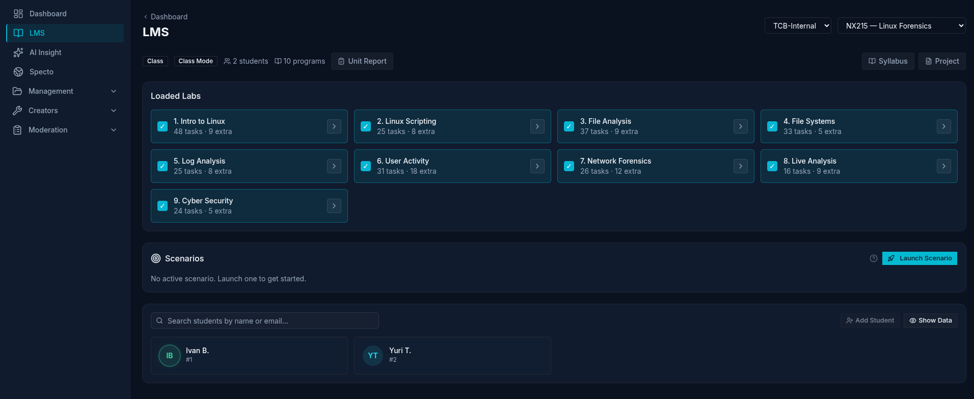 Cyberium LMS unit screen